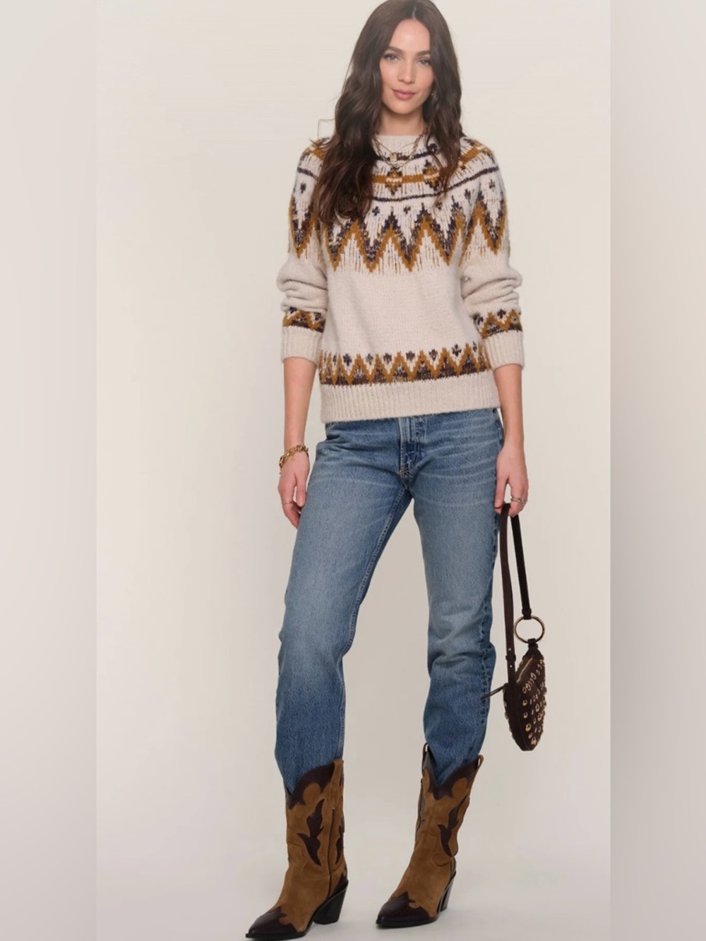Heartloom Rae Knit Oversized Sweater Fair Isle Size L Women Festival Rodeo
